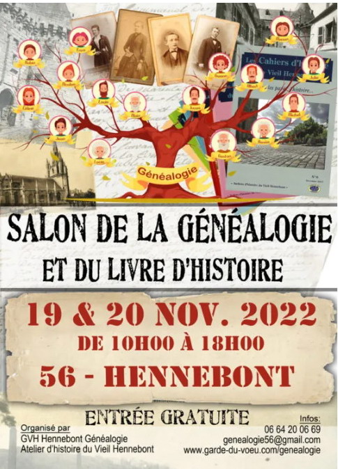 Hennebont les 19 & 20 novembre 2022 Salon de la généalogie et du livre d’histoire