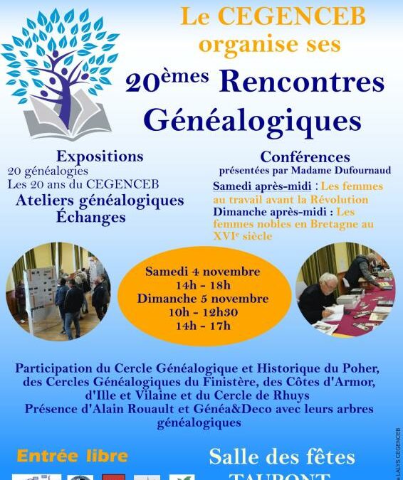 20 ans du Cercle généalogique centre-est Bretagne (Cegenceb)